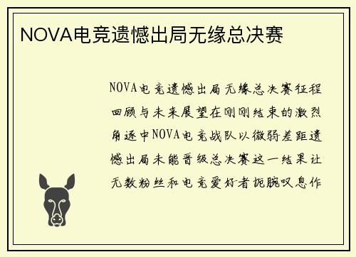 NOVA电竞遗憾出局无缘总决赛