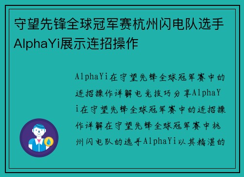 守望先锋全球冠军赛杭州闪电队选手AlphaYi展示连招操作