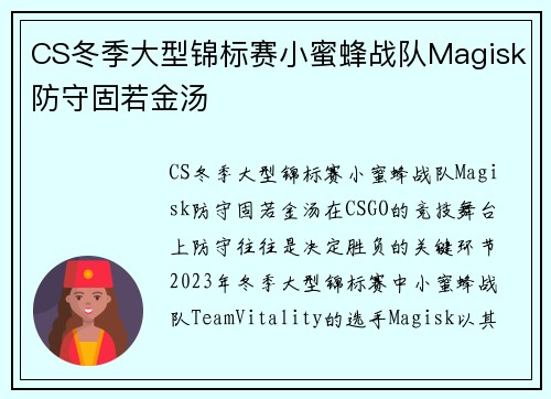 CS冬季大型锦标赛小蜜蜂战队Magisk防守固若金汤