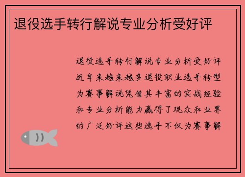 退役选手转行解说专业分析受好评