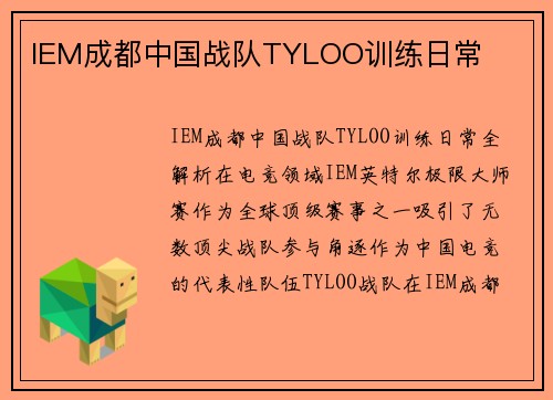 IEM成都中国战队TYLOO训练日常